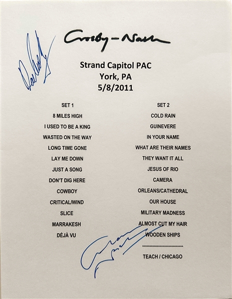 Crosby & Nash 2011 York, Pa signed set list (2 Sigs) (Third Party Guaranteed)