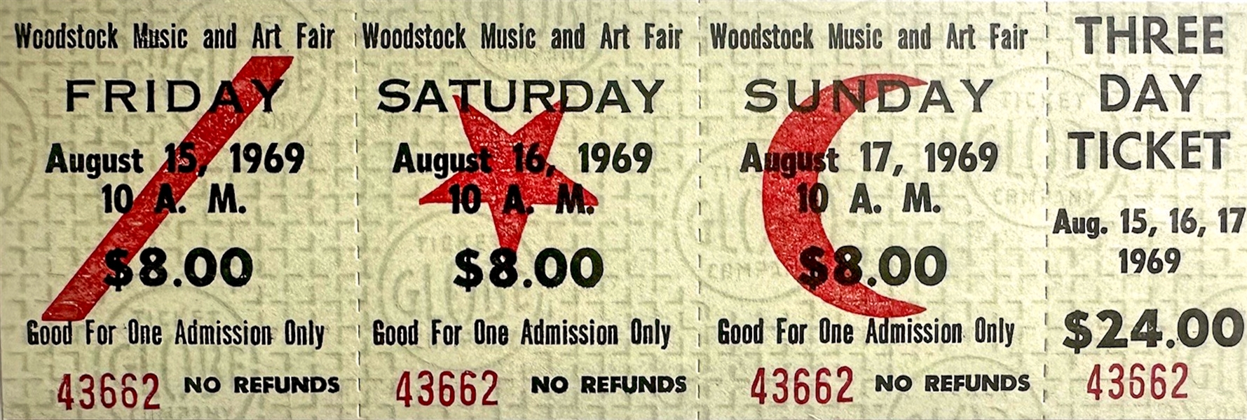 Woodstock Original Unused 3 Day Ticket 1969