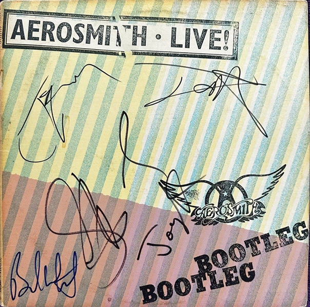 Aerosmith: Group Signed "Live! Bootleg" Album Cover w/ Vinyl (5 Sigs) (JSA LOA)