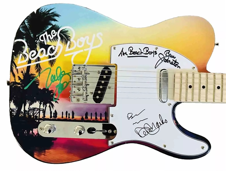 Beach Boys: Group Signed Custom Graphic Electric Guitar (4 Sigs)(Beckett/BAS LOA)