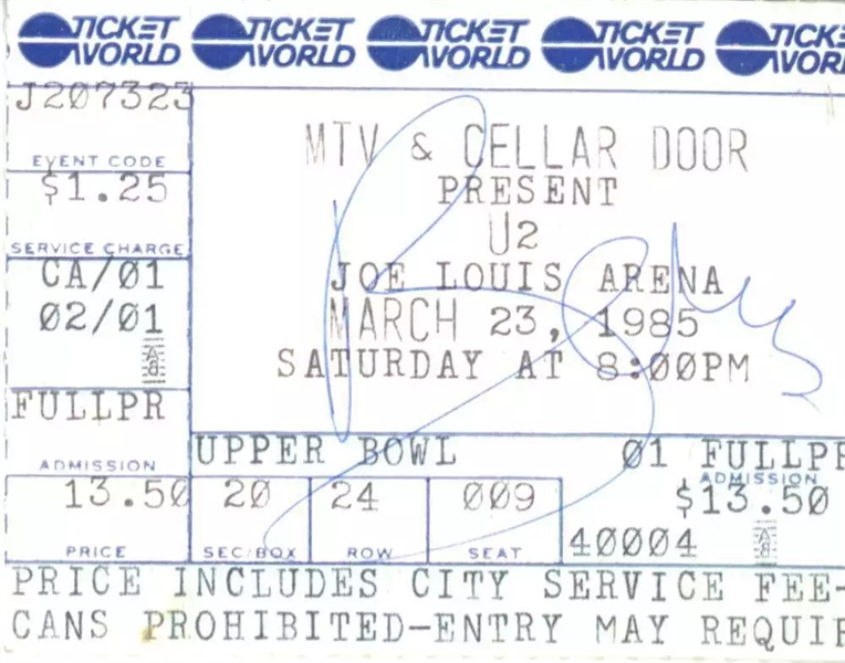 U2: Bono & Edge Signed 1985 Unforgettable Fire Tour Ticket Stub (JSA LOA)