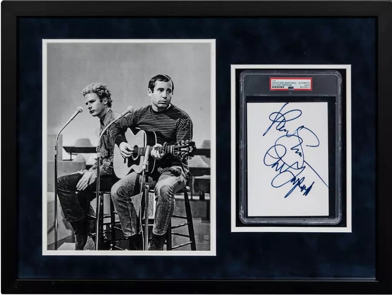 Simon & Garfunkel Signed 4" x 7" Page in Framed Display (PSA/DNA Encapsulated)