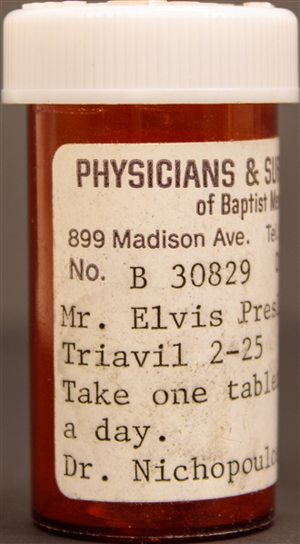 Elvis Presleys Prescription Container for Triavil - From the Collection of His Las Vegas Physician Dr. Elias Ghanem