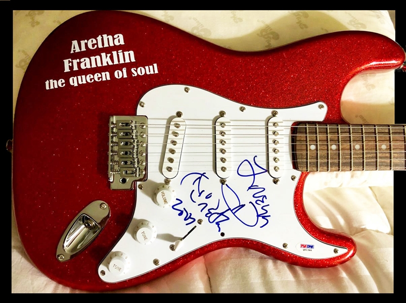 Aretha Franklin Gorgeous Signed Fender Strat Red Metallic Guitar! (PSA/DNA )