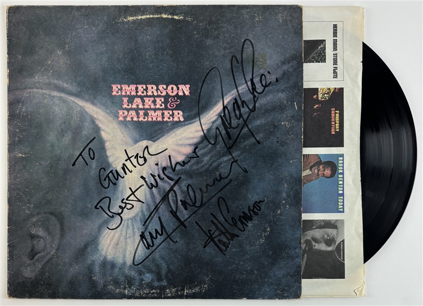 ELP: Emerson, Lake, & Palmer Signed Debut Album Cover w/ Vinyl (Beckett/BAS)