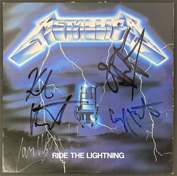 Metallica: Group Signed "Ride the Lightning" Album Cover w/ Cliff Burton! (Beckett/BAS LOA)