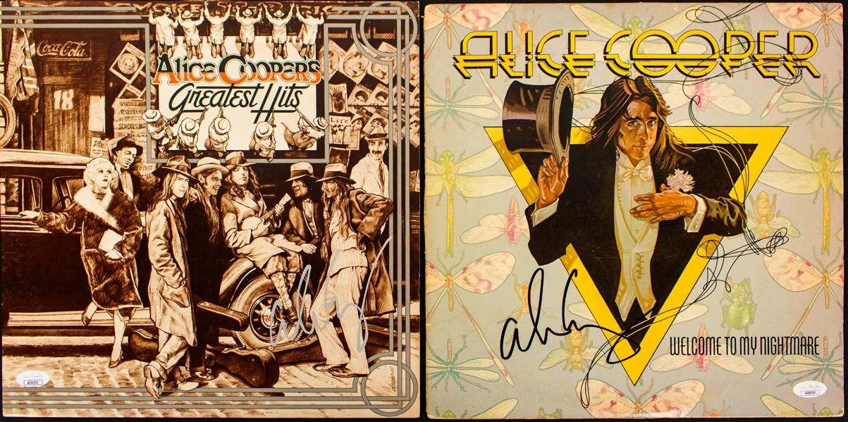 Alice Cooper Lot of Two Signed Album Covers (JSA)