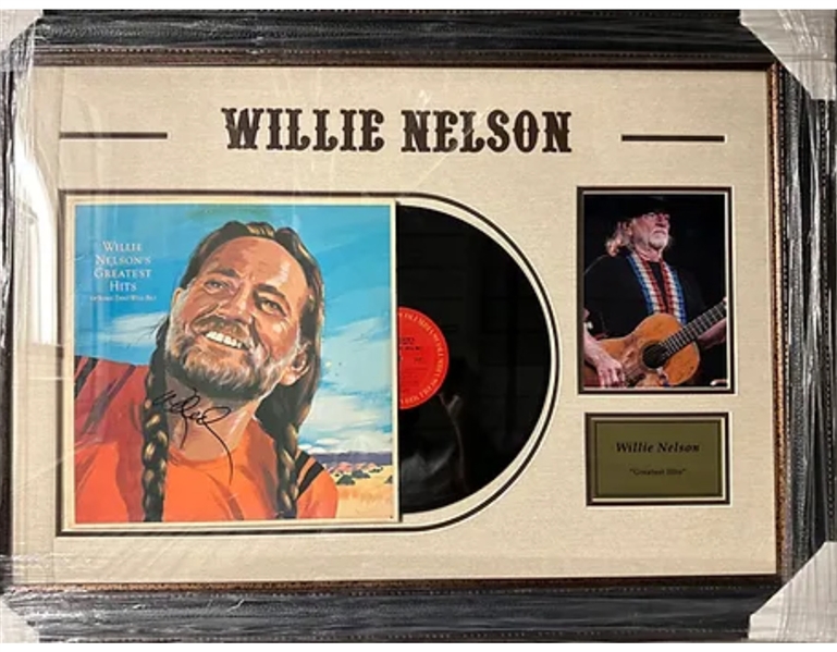 Willie Nelson Signed "Greatest Hits" Album Cover in Framed Display (Third Party Guaranteed)