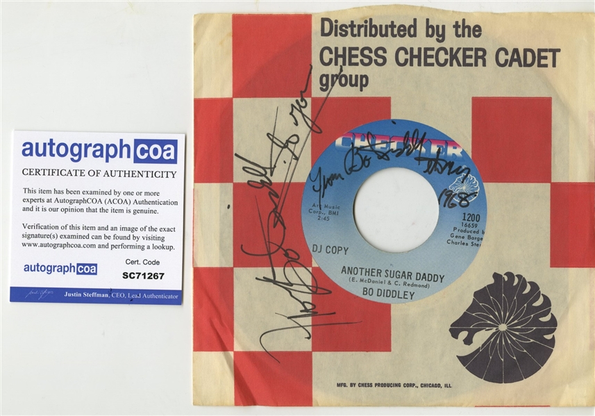 Bo Diddley Dual-Signed 45 RPM Record & Record Sleepve (ACOA)