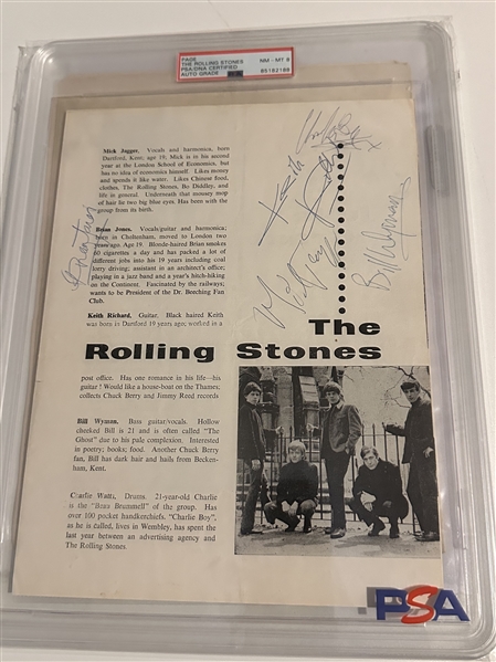 Rolling Stones Group Signed 8" x 10" Page w/ NM-MT 8 Autos! (PSA/DNA Encapsulated & LOA)