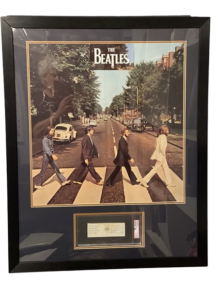 The Beatles Group Signed Document w/ Rare Original "Abbey Road" Promo Album Standee (Tracks LTD)(PSA/DNA)