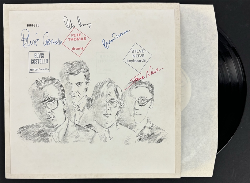 Elvis Costello & The Attractions Group Signed "Almost Blue" UK Promo Album Cover (4 Sigs)(Third Party Guaranteed)