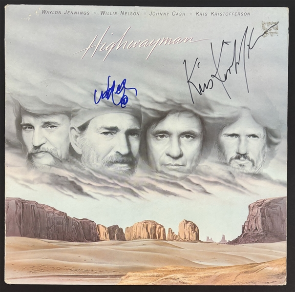 The Highwaymen: Willie Nelson & Kris Kristofferson Signed Self-Titled Album Cover (Beckett/BAS)