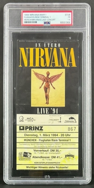 RARE! Original 1994 German "Last Nirvana" Concert ticket (PSA/DNA Encapsulated)