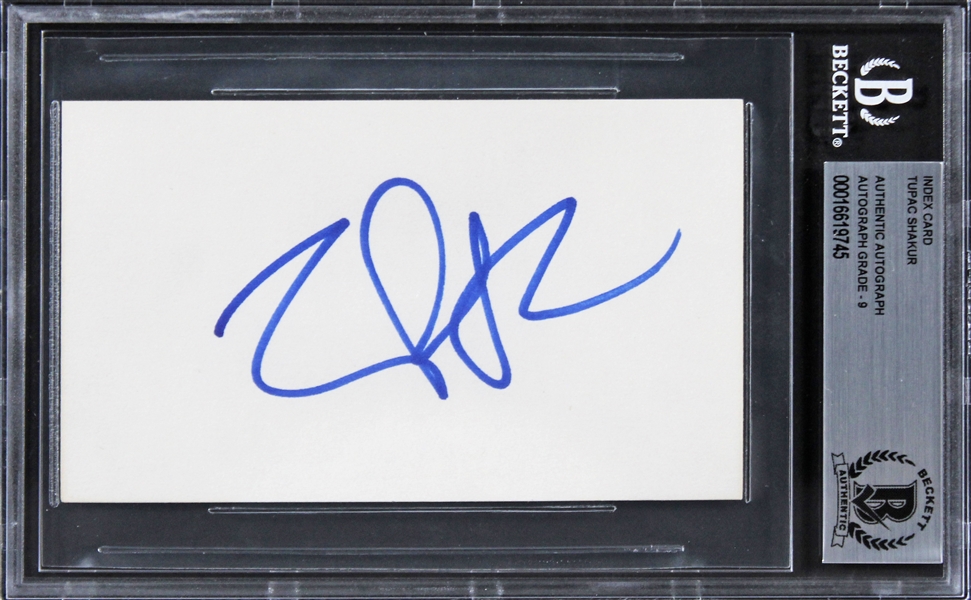 Tupac Shakur Signed 3" x 5" Index Card w/ Mint 9 Auto! (Beckett/BAS Encapsulated)