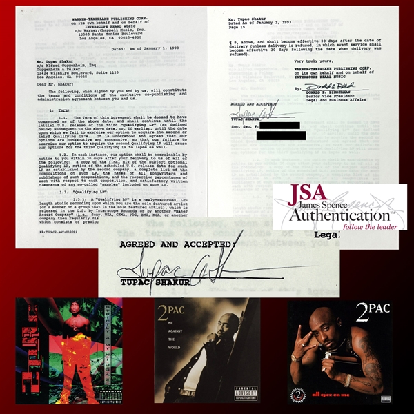 Tupac Shakur Important Signed Publishing Contract with Interscope Records for Final 3 Albums of His Life! (JSA LOA)