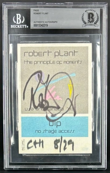 Robert Plant Signed "The Principle of Moment"  VIP Concert Pass (Beckett/BAS Encapsulated)