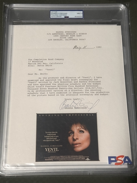 Barbara Streisand Signed Contract for "Yentl" w/ Promo Photo, Script, & Vinyl (PSA/DNA Encapsulated & LOA)