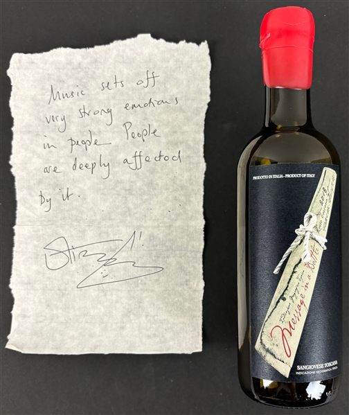 The Police: Sting ULTRA RARE Signed & Inscribed Page w/ "Message in a Bottle" Sangiovese Roscana Wine Bottle (Beckett/BAS LOA)