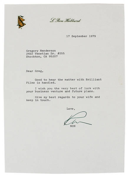 Church of Scientology Founder L. Ron Hubbard Signed Letter (Beckett/BAS LOA)