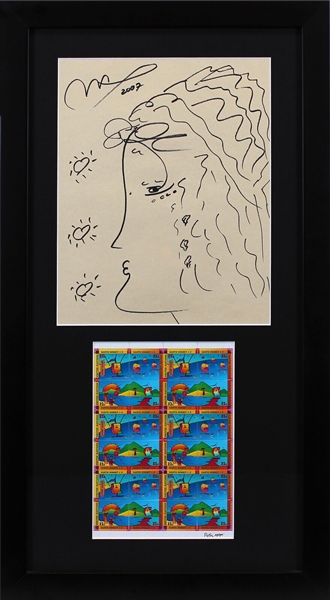 Peter Max Hand Drawn & Signed Detailed Art Piece in Custom Framed Display (PSA/DNA)