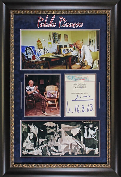 Pablo Picasso Signed 8.5" x 11" Page with Bold Autograph in Framed Display (PSA/DNA LOA)