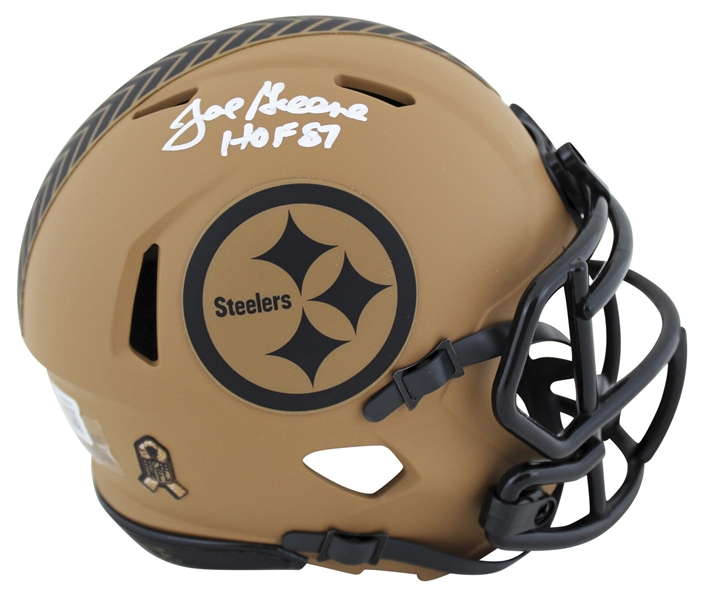 Mean Joe Greene Signed Steelers "Salute to Service II" Mini Helmet (Beckett/BAS Witnessed)