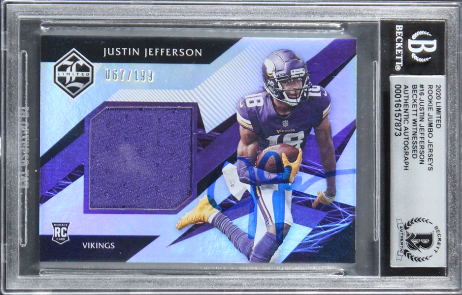 Vikings Justin Jefferson Signed Ltd. Ed. 2020 Limited Rookie Jumbo Jerseys #16 #w/ Gem Mint 10 Auto! (Beckett/BAS Encapsulated)