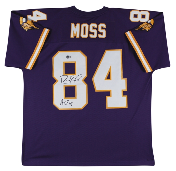 Randy Moss Signed Mitchell & Ness 1998 Vikings Throwback Model Jersey with "HOF 18" Inscription (Beckett/BAS Witnessed)