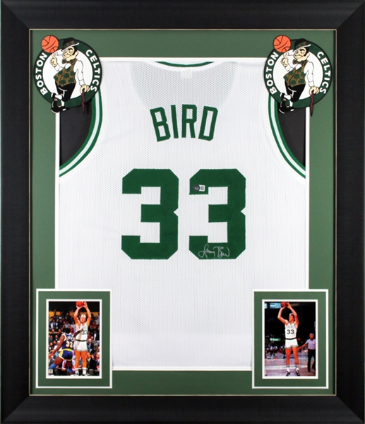 Larry Bird Signed White Pro Style in Framed Display (Beckett/BAS Witnessed)