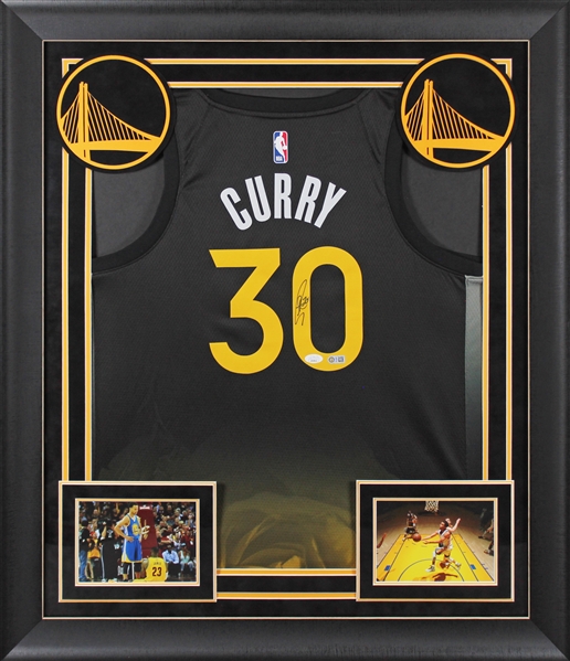 Stephen Curry Signed Black Nike Rose City Edition Warriors Jersey in Framed Display (JSA)