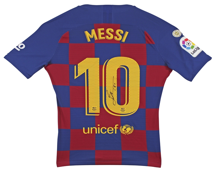 Barcelona Lionel Messi Authentic Signed Blue & Red Checkerboard Nike Jersey BAS 