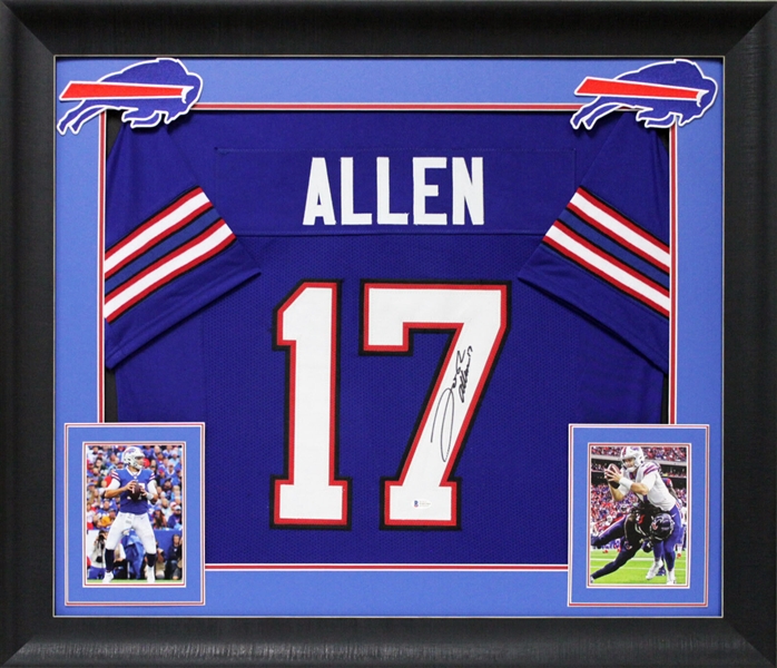 Josh Allen Signed Blue Pro Style Jersey in Framed Display (Beckett/BAS Witnessed)