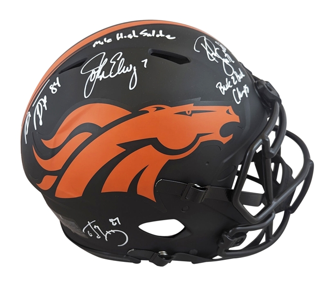 Broncos Super Bowl Greats Signed Full Size Eclipse Game Model Helmet with Elway, Sharpe, McCaffery & Smith (Beckett/BAS Witnessed)