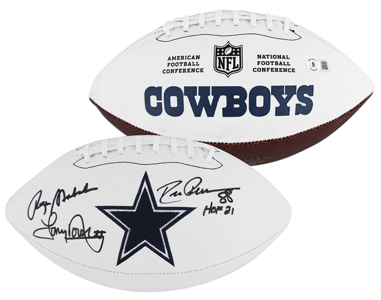 Cowboys Legends Signed Logo Model Football with Staubach, Dorsett & Peason (Beckett/BAS)