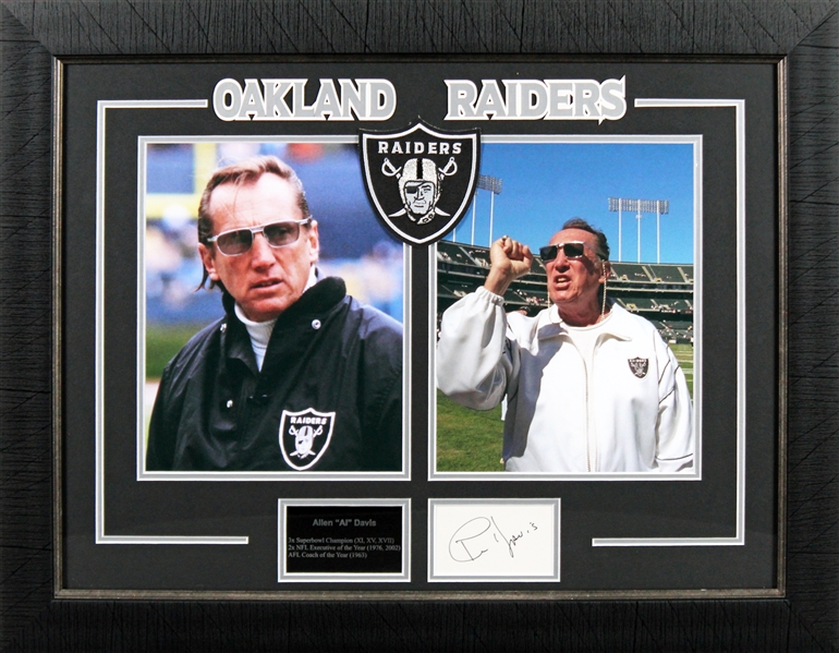 Al Davis Signed 3" x 5" Index Card in Oakland Raiders Framed Display (Beckett/BAS)