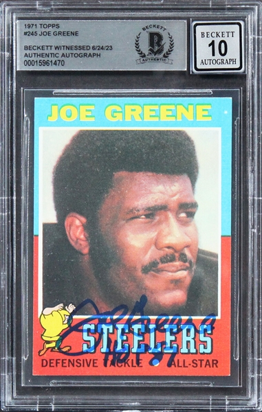 Joe Greene "HOF 87" Signed 1971 Topps #245 RC w/ Gem Mint 10 Auto! (Beckett/BAS Encapsulated)