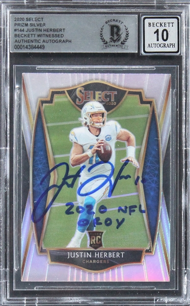 Justin Herbert Signed 2020 Select Prizm Silver #144 Rookie Card w/ Gem Mint 10 Auto! (Beckett/BAS Encapsulated)