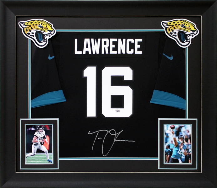 Trevor Lawrence Signed Black Official Nike Jaguars Jersey in Framed Display (Fanatics)