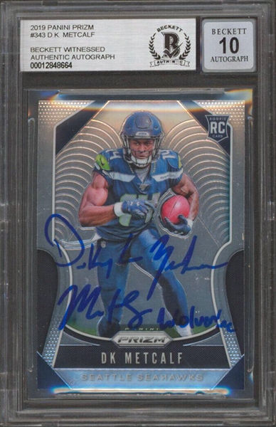 DK Metcalf Signed 2019 Panini Prizm #343 RC w/ Gem Mint 10 Auto! (Beckett/BAS Encapsulated)