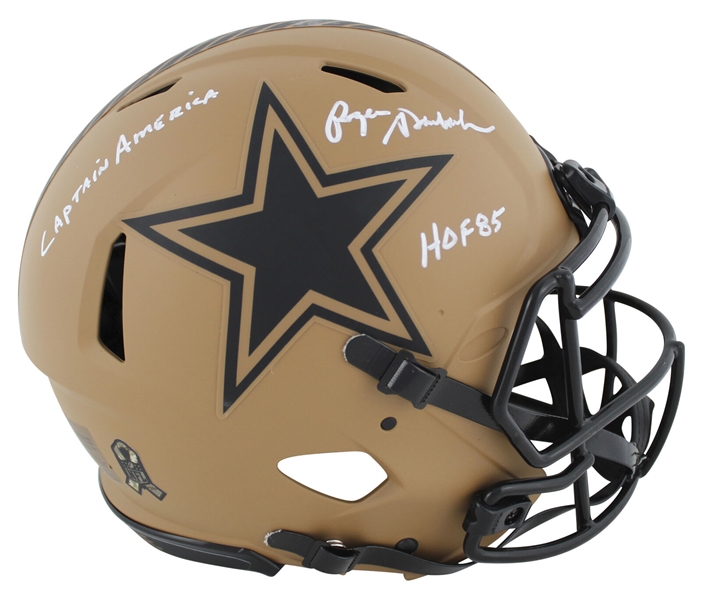 Roger Staubach Signed Cowboys Salute to Service II Full Size PROLINE Model Helmet with Inscriptions (Beckett/BAS Witnessed)