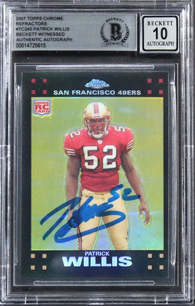 Patrick Willis Signed 2007 Topps Chrome Refractors #TC240 Card w/ Gem Mint 10 Auto! (Beckett/BAS Encapsulated)