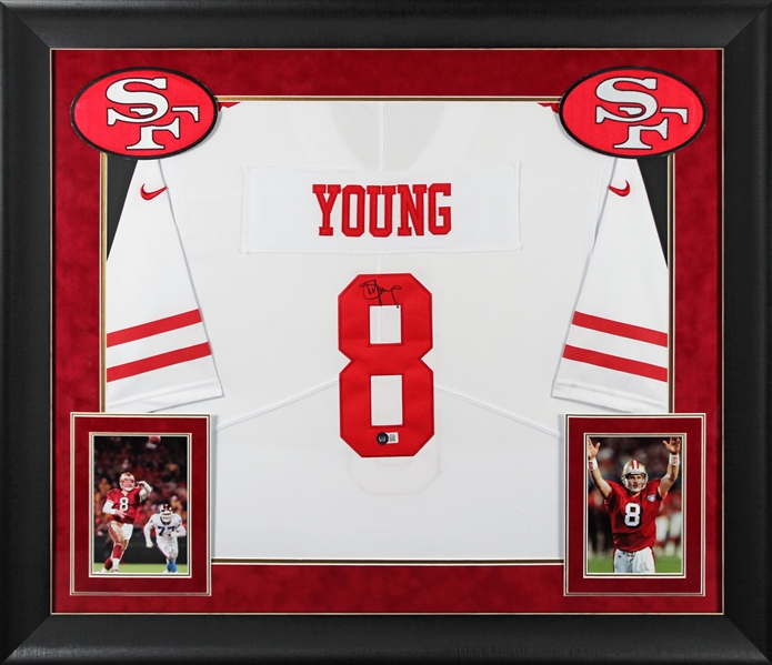 Steve Young Signed White Nike 49ers Jersey in Framed Display (Beckett/BAS)