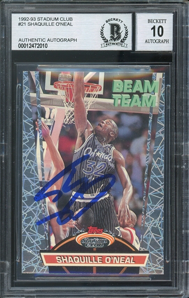 Shaquille ONeal Signed 1992-93 Stadium Club Beam Team #21 - Beckett/BAS Graded GEM MINT 10 Autograph!