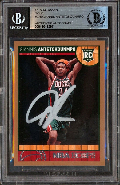 Giannis Antetokounmpo Signed 2013 Hoops Gold Rookie Card - Beckett/BAS Encapsulated 