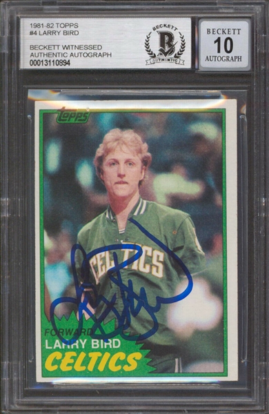 Larry Bird Signed 1981 Topps #4 Trading Card with GEM MINT 10 Autograph (Beckett/BAS Encapsulated)