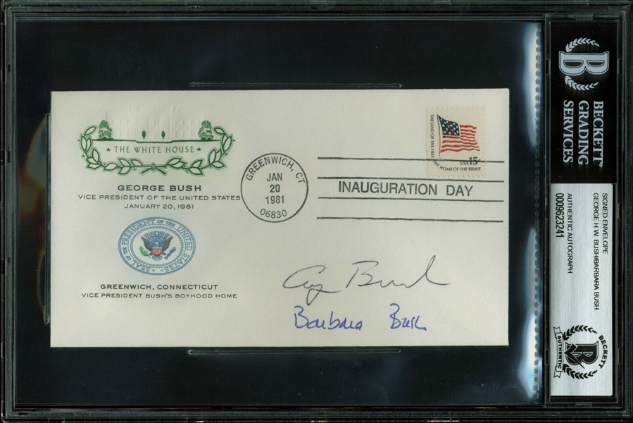 President George HW Bush & Barbara Bush Dual Signed 1981 VP Inauguration FDC (Beckett/BAS Encapsulated)