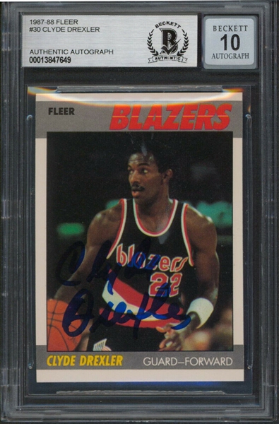 Clyde Drexler Signed 1987 Fleer with GEM MINT 10 Autograph (Beckett/BAS Encapsulated)