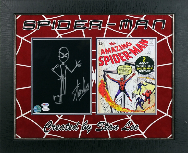 Spider-Man: Stan Lee Hand Drawn & Signed Spider-Man Sketch in Custom Framed Display (PSA/DNA LOA)