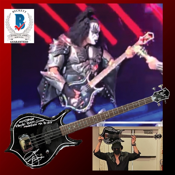 KISS: Gene Simmons Stage Used & Signed Punisher Bass Guitar :: Used 8-18-21 in Mansfield, MA :: Used for First Song in First Show for Bands Last Ever World Tour! (Beckett/BAS LOA)